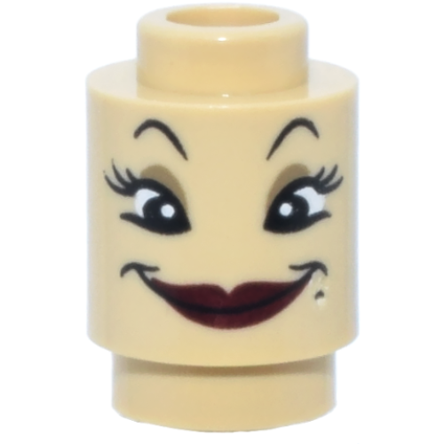 Деталь LEGO 3062pb084 Brick, Round 1 x 1 with Black Eyebrows, Eyes with Eyelashes, Dark Tan Eye Shadow, Dark Red Lips, Beauty Mark, Wide Grin Pattern (Fifi (Babette) Face)