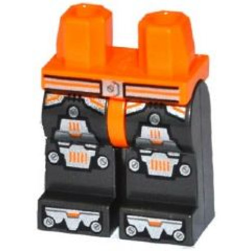 Деталь LEGO 970c77pb02 Hips and Pearl Dark Gray Legs with Silver and Orange Belt, Knee Pads and Boots Pattern