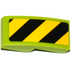 Slope, Curved 2 x 1 x 2/3 with Black and Yellow Danger Stripes Pattern Left (Sticker) - Sets 60121 / 60122 - Lime