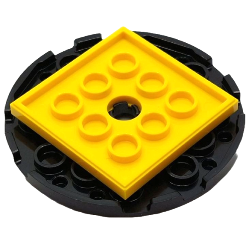 Деталь LEGO 11213c04 Turntable 6 x 6 x 2/3 with Yellow Square Base, Free-Spinning (11213 / 61485) - Black