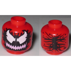 Minifigure, Head Alien with Large White Eyes and Bright Pink Wide Grin with Sharp Teeth on Black Pattern (Carnage)