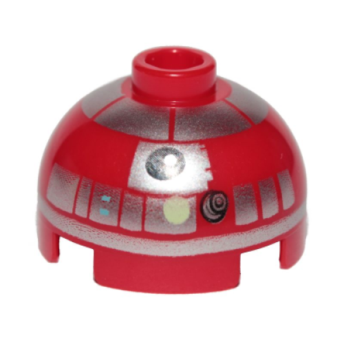 Деталь LEGO 553pb034 Brick, Round 2 x 2 Dome Top with Silver Band Around Dome, Lime Dot Pattern (Astromech Droid)