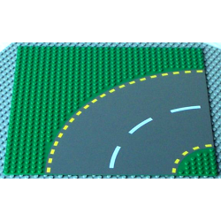 Baseplate, Road 32 x 32 6-Stud Curve with Dark Gray Road with Yellow Dashed Lines Pattern