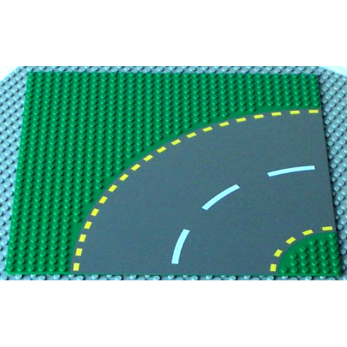 Деталь LEGO 44342pb01 Baseplate, Road 32 x 32 6-Stud Curve with Dark Gray Road with Yellow Dashed Lines Pattern