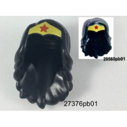Mini Doll, Hair Friends Long Wavy with Gold Tiara and Large Red Star Pattern (Wonder Woman)
