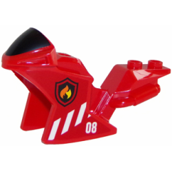 Motorcycle Fairing, Racing (Sport) Bike with Black Windshield Pattern with White Danger Stripes, '08', and Fire Logo Badge Pattern on Both Sides (Stickers) - Set 60108 Motorcycle Fairing, Racing (Sport) Bike with Black Windshield Pattern with White Danger Stripes, '08', and Fire Logo Badge Pattern on Both Sides (Stickers) - Set 60108