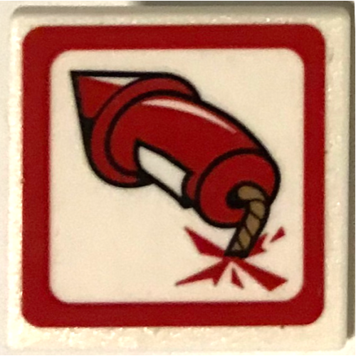 Деталь LEGO 15210pb173 Road Sign 2 x 2 Square with Open O Clip with Red Firework with Lit Fuse Pattern (Sticker) - Set 75826