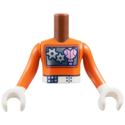 Torso Mini Doll Boy Reddish Orange Robot Costume, Dark Silver Box with Silver Gears and Metallic Pink Heart, White Belt Pattern, Reddish Orange Arms / Sleeves with White Hands / Gloves