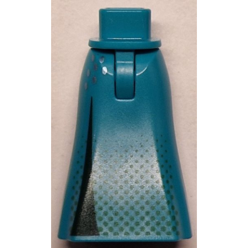 Деталь LEGO 36187c00pb022 Mini Doll Hips and Skirt Full Length with Dark Green Trim and Green and Metallic Light Blue Dots Pattern - Thin Hinge