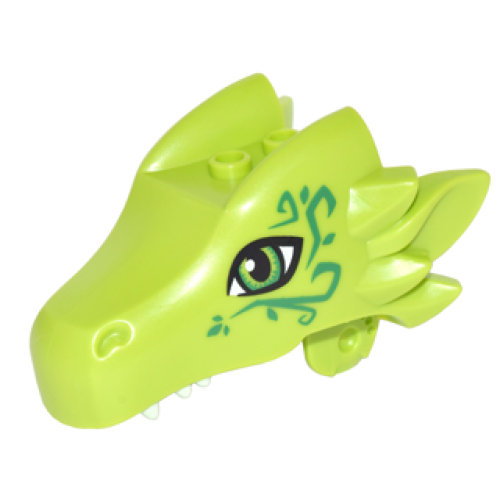 Деталь LEGO 24196pb02 Dragon Head (Elves) Jaw Upper with Green Eyes and Swirls Pattern (Thorne)