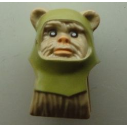 Minifigure, Head, Modified SW Ewok with Olive Green Hood Pattern