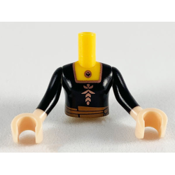 Torso Mini Doll Girl Black Bodice and Copper Flower Pattern, Light Nougat Arms with Hands with Black Sleeves
