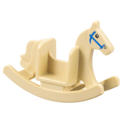 Minifigure, Utensil Rocking Horse with Black Eyes and Blue Bridle Pattern