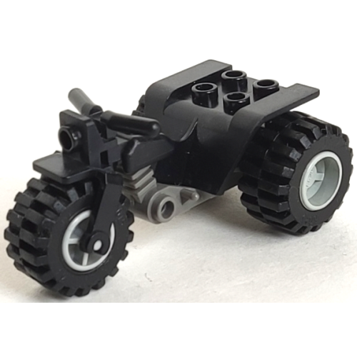 Деталь LEGO 30187c02 Tricycle with Dark Gray Chassis and Light Gray Wheels - Notched Holes on Rear Wheels - Black