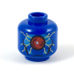 Minifigure, Head Alien with Large Red Eye in Dark Azure Panel, Gold Circuitry Pattern