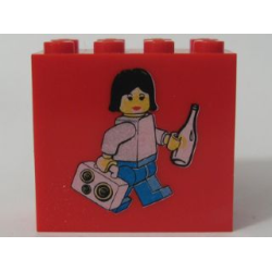 Brick 2 x 4 x 3 with Female Minifigure with Bottle and Suitcase with Euro Coins Pattern (Legoland Deutschland Deposit Brick)