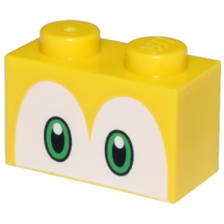 Brick 1 x 2 with Black and Bright Green Eyes on White Background Pattern (Super Mario Koopa Troopa / Paratroopa)