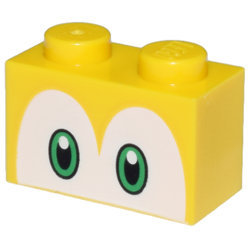 Деталь LEGO 3004pb204 Brick 1 x 2 with Black and Bright Green Eyes on White Background Pattern (Super Mario Koopa Troopa / Paratroopa)