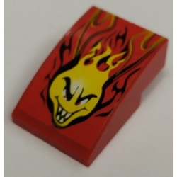 Stickered Assembly 3 x 2 x 1 with Flaming Head Pattern (Sticker) - Set 8667 - 2 Slope, Curved 3 x 1
