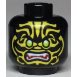 Minifigure, Head Alien with Lime Eyes, White Fangs, Yellow Face Decorations and Dark Red Mouth Pattern