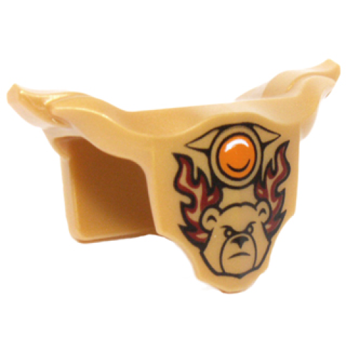 Деталь LEGO 18398pb08 Minifigure Armor Breastplate with Shoulder Pads with Bear Head, Dark Red Flames, and Orange Round Jewel (Fire Chi) Pattern