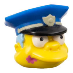 Minifigure, Head, Modified Simpsons Chief Wiggum with Dark Pink Frosting Splotch on Mouth Pattern