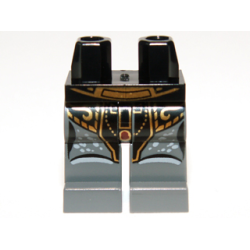 Hips and Dark Bluish Gray Legs with Curved Belt, Black Loincloth Armor with Gold Filigree and Trim, Light Bluish Gray Knees and Spots Pattern Hips and Dark Bluish Gray Legs with Curved Belt, Black Loincloth Armor with Gold Filigree and Trim, Light Bluish Gray Knees and Spots Pattern
