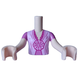 Torso Mini Doll Girl Bright Pink and Dark Pink Dress Top with Magenta Folds and Pom Pom Flowers Pattern, Light Nougat Arms with Hands with Dark Pink Short Sleeves