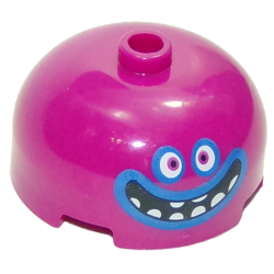 Brick, Round 3 x 3 x 1 1/3 Dome Top - Open Stud with Face, White Eyes and Teeth and Black Open Mouth Wide Smile with Blue Outlines Pattern