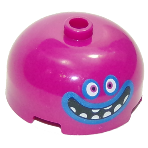 Деталь LEGO 49308pb002 Brick, Round 3 x 3 x 1 1/3 Dome Top - Open Stud with Face, White Eyes and Teeth and Black Open Mouth Wide Smile with Blue Outlines Pattern
