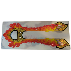 Plastic Part for Set 80057 - Cape / Headress with Red, Orange, and Yellow Flames and Gold and Lavender Armor Plates Pattern