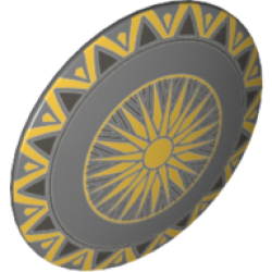 Minifigure, Shield Circular / Round Convex Face with Sunburst and Gold Trim Pattern Minifigure, Shield Circular / Round Convex Face with Sunburst and Gold Trim Pattern