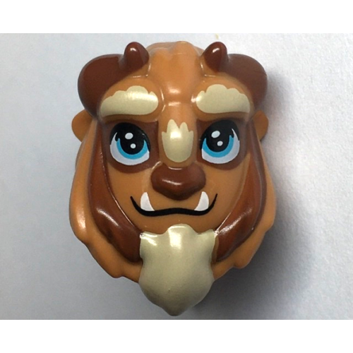 Деталь LEGO 25878pb02 Mini Doll, Headgear Mask Beast, Holes on Top and Back with Reddish Brown Horns, Black Eyebrows, Upper Eyelids, Medium Azure Eyes with 2 Glints, White Fangs and Tan Beard Pattern