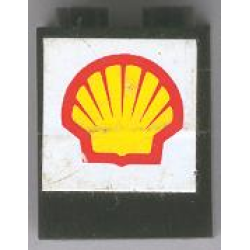 Stickered Assembly 2 x 1 x 2 with Shell Logo on White Background Pattern (Sticker) - Set 6378 - 2 Brick 1 x 2