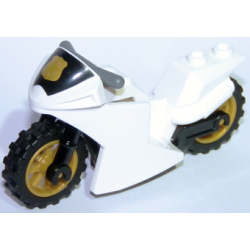 Motorcycle Sport Bike with Black Windshield with Gold Badge Pattern, Black Frame, Pearl Gold Wheels and Dark Bluish Gray Handlebars