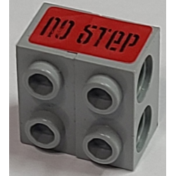 Stickered Assembly 2 x 2 x 1 with Black 'nO STeP' on Red Background Pattern (Sticker) - Set 8141 - 2 Technic, Brick 1 x 2 with Holes