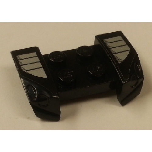 Деталь LEGO 44674pb28 Vehicle, Mudguard 2 x 4 with Headlights Overhang with Silver Grille on Black Background Pattern on Both Sides (Stickers) - Set 8154