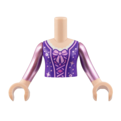 Torso Mini Doll Girl Dark Purple Corset with Lavender Laces and Bow Pattern, Light Nougat Arms with Hands with Metallic Pink Long Sleeves
