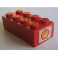Brick 2 x 4 with Shell Logo I Pattern on Both Ends (Stickers) - Sets 642-1 / 673-1 - Red