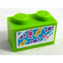 Brick 1 x 2 with Dark Purple, Dark Pink and Yellow Candies Pattern (Sticker) - Set 41109 Brick 1 x 2 with Dark Purple, Dark Pink and Yellow Candies Pattern (Sticker) - Set 41109