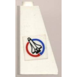 Slope 75 2 x 1 x 3 - Open Stud with Shuttle on Blue and Red Circle Pattern Model Left Side (Sticker) - Set 6614 Slope 75 2 x 1 x 3 - Open Stud with Shuttle on Blue and Red Circle Pattern Model Left Side (Sticker) - Set 6614