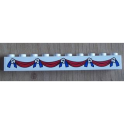 Brick 1 x 10 with Blue and Red Ribbon and White Flowers Pattern (Sticker) - Set 8639