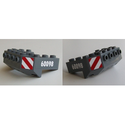 Train Front Sloping Base with 4 Studs with '60098' and Red and White Danger Stripes Pattern on Both Sides (Stickers) - Set 60098