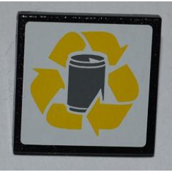 Road Sign 2 x 2 Square with Clip with Yellow Recycling Arrows and Drink Can Pattern (Sticker) - Set 4206
