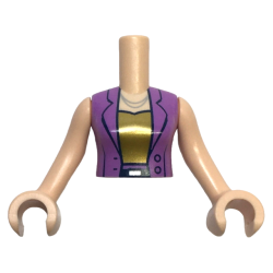Torso Mini Doll Woman Medium Lavender Open Vest with Buttons over Gold Top, Dark Blue Belt, Silver Buckle and Necklace Pattern, Light Nougat Arms with Hands