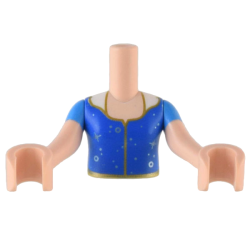 Torso Mini Doll Girl Blue Top with Gold Seam and Trim, Silver Circles and Stars Pattern, Light Nougat Arms with Hands with Dark Azure Short Sleeves