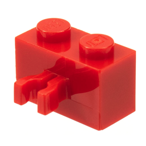 Деталь LEGO 30237 Brick, Modified 1 x 2 with Clip (Vertical Grip) (Undetermined Type) - Red