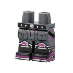Hips and Black Legs with Black Belt, Silver Skull Buckle, Diamonds, Toes and Knee Pads with Magenta Lightning, Spots and Stripes Pattern Hips and Black Legs with Black Belt, Silver Skull Buckle, Diamonds, Toes and Knee Pads with Magenta Lightning, Spots and Stripes Pattern