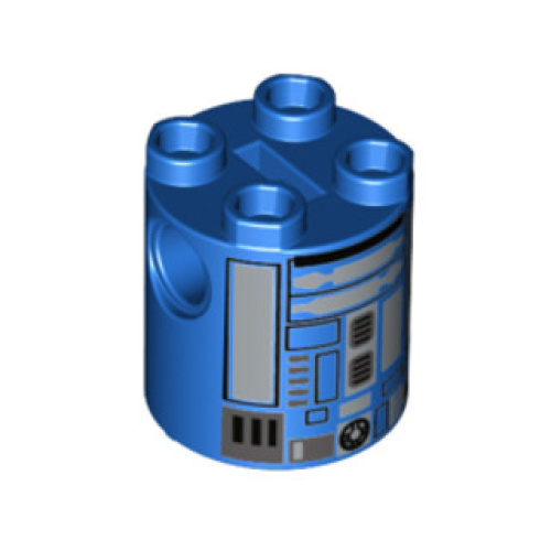 Деталь LEGO 30361pb033 Brick, Round 2 x 2 x 2 Robot Body with Dark Blue Lines and Silver Pattern (Imperial Astromech)