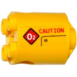 Brick, Round 2 x 2 x 2 Robot Body with Bottom Axle Holder (x Shape / + Orientation) with Red 'CAUTION' and Diamond Warning Sign with White 'O2' Pattern Model Left Side (Sticker) - Set 60092 Brick, Round 2 x 2 x 2 Robot Body with Bottom Axle Holder (x Shape / + Orientation) with Red 'CAUTION' and Diamond Warning Sign with White 'O2' Pattern Model Left Side (Sticker) - Set 60092